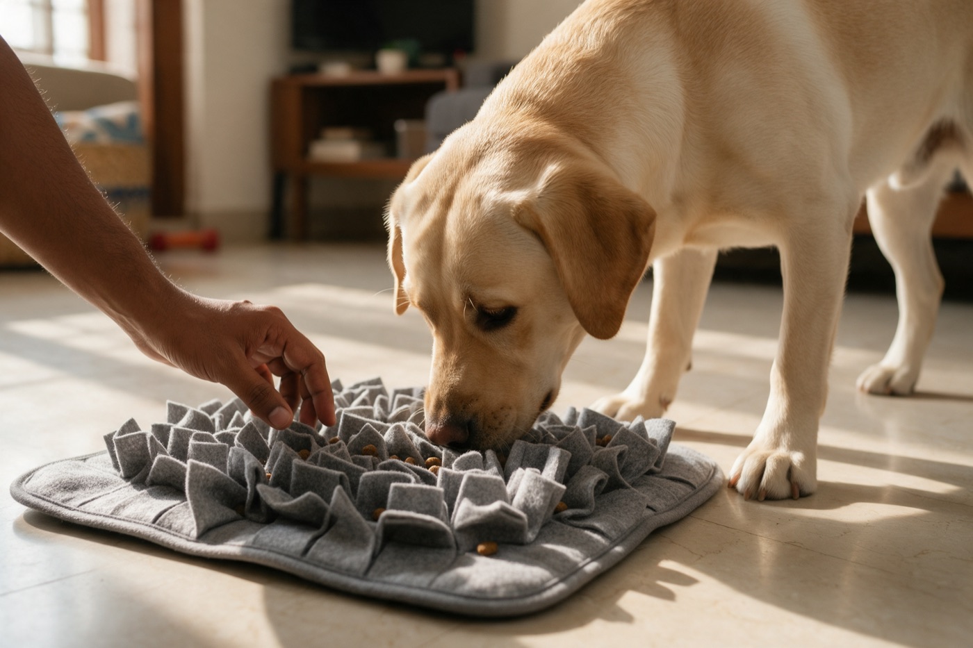 Weigh the food and hide part of dinner in a snuffle mat so mealtime becomes an activity.